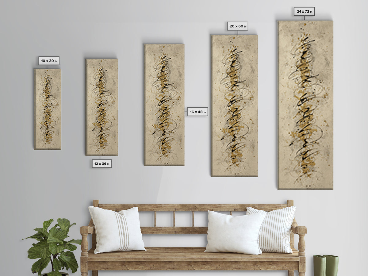 Gold Leaf Calligraphic Spiral on Plaster Surface Canvas Print, Calligraphy Art, Quote Wall Art, Living Room Decor, Script, CAL-1x3-50