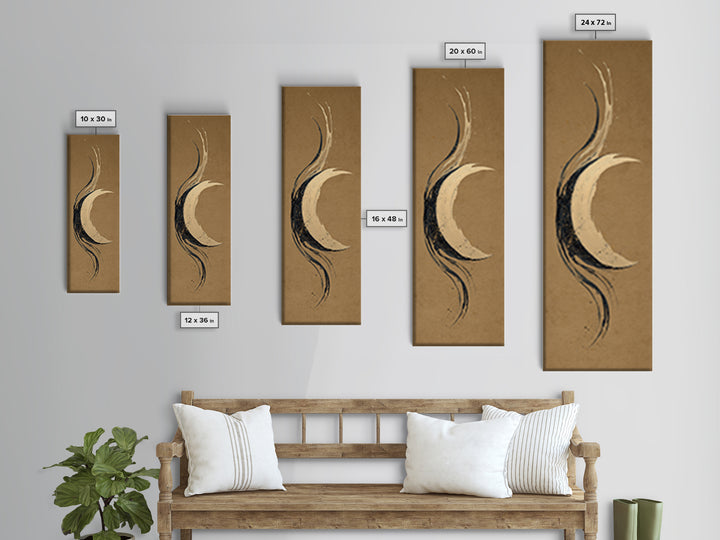 Crescent Moon Made from Elegant Ink Swashes Canvas Print, Calligraphy Art, Fine Art Print, Living Room Decor, Fine Art, Script, CAL-1x3-57