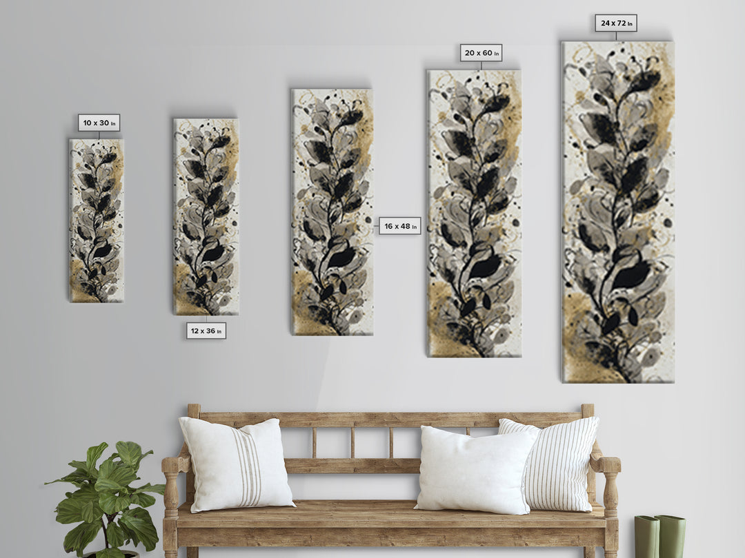 Botanical Calligraphy Pattern Framed Canvas Print, Calligraphy Art, Digital Download Art, Living Room Decor, Fine Art, Script, CAL-1x3-58