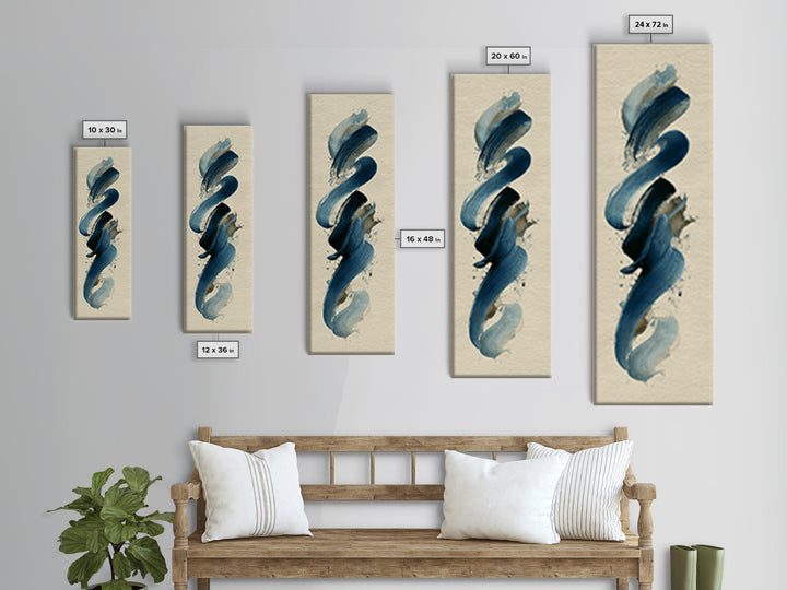 Modern Calligraphy Wave Framed Canvas Print, Calligraphy Art, Watercolor Print, Living Room Decor, Fine Art, Script, CAL-1x3-70