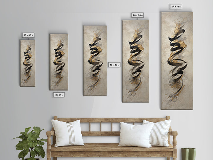 Gold Leaf Calligraphic Spiral on Plaster Surface Canvas Print, Calligraphy Art, Quote Wall Art, Living Room Decor, Script, CAL-1x3-74