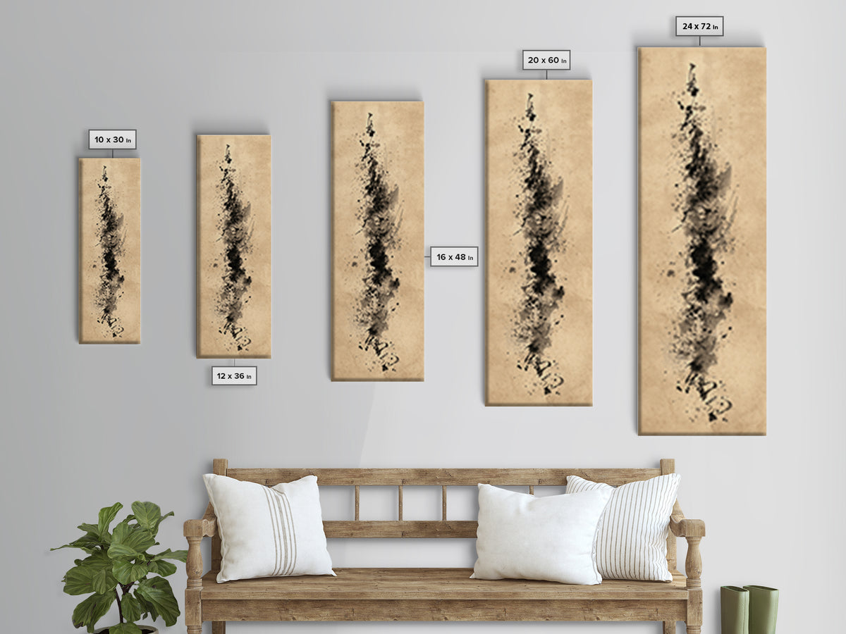 Ink Splatter and Long Brushstroke Composition Framed Canvas Print, Calligraphy Art, Calligraphy, Living Room Decor, Script, CAL-1x3-76