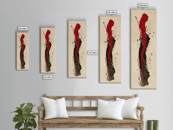 Bold Red Brushstroke Seal Abstraction Framed Canvas Print, Calligraphy Art, Japanese Art, Living Room Decor, Fine Art, Script, CAL-1x3-79