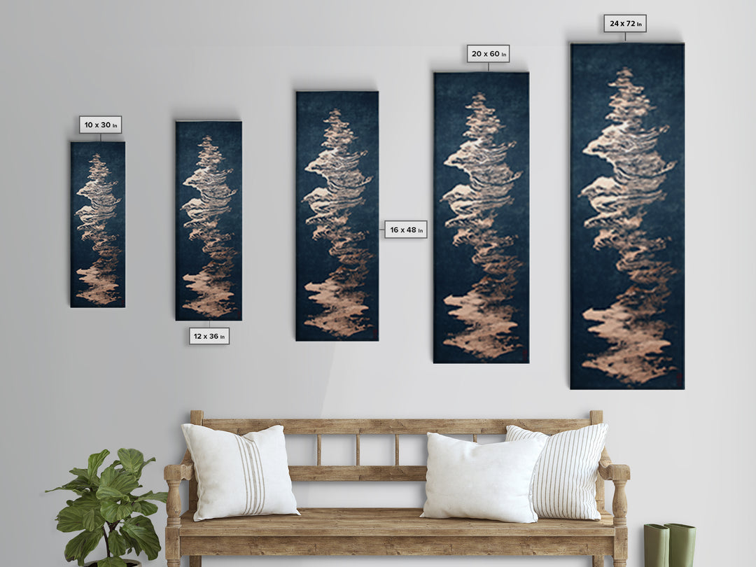 Layered Copper Ink Strokes on Dark Navy Canvas Print, Calligraphy Art, Art Print, Living Room Decor, Fine Art, Script, CAL-1x3-90