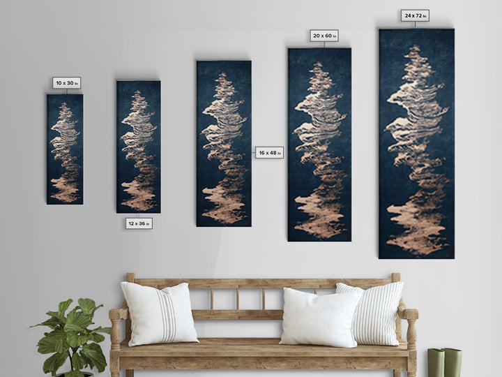 Layered Copper Ink Strokes on Dark Navy Canvas Print, Calligraphy Art, Art Print, Living Room Decor, Fine Art, Script, CAL-1x3-90