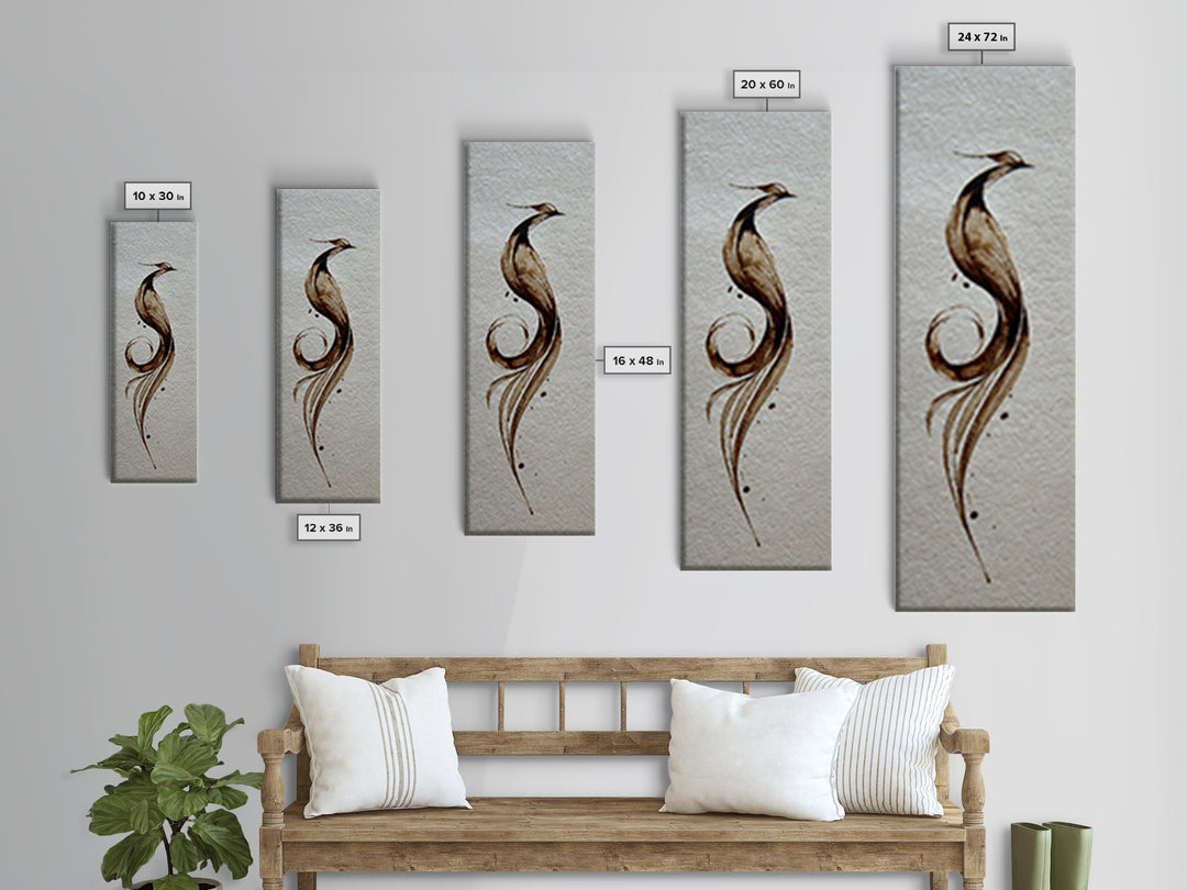 Calligraphic Bird Shape Formed from Flowing Lines Canvas Print, Calligraphy Art, Japanese Art, Living Room Decor, Script, CAL-1x3-92