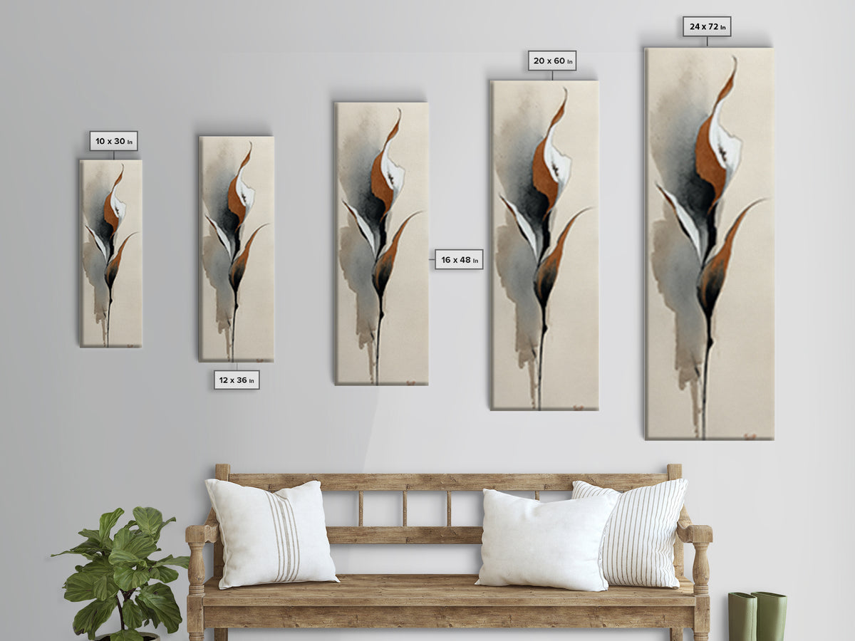 Floral Vine Created from Graceful Script Like Canvas Print, Calligraphy Art, Japanese Decor, Living Room Decor, Oil Painting, CAL-1x3-95