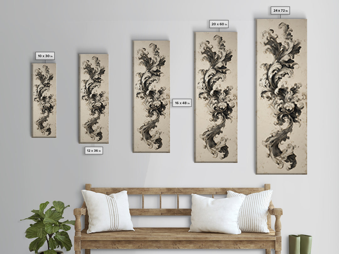 Baroque Scrollwork Made from Looping Pen Strokes Canvas Print, Calligraphy Art, Living Room Wall Art, Living Room Decor, Script, CAL-1x3-96