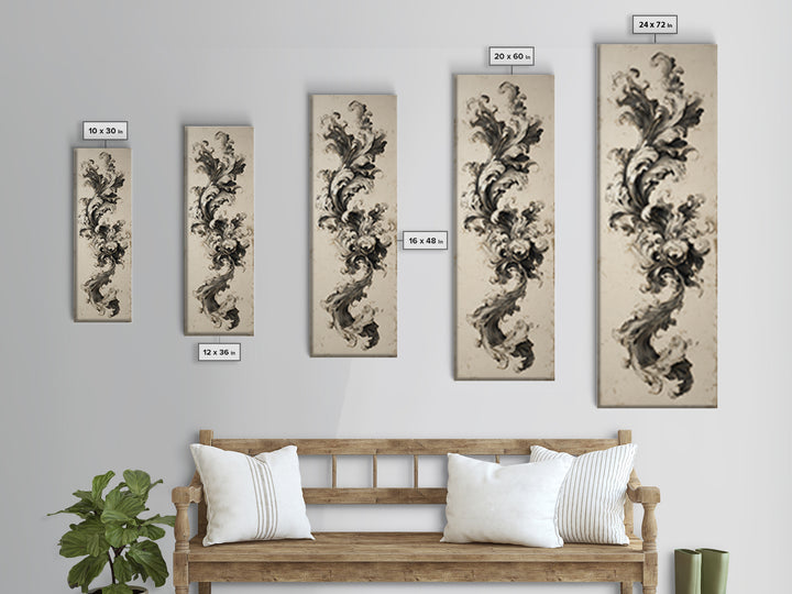 Baroque Scrollwork Made from Looping Pen Strokes Canvas Print, Calligraphy Art, Living Room Wall Art, Living Room Decor, Script, CAL-1x3-96
