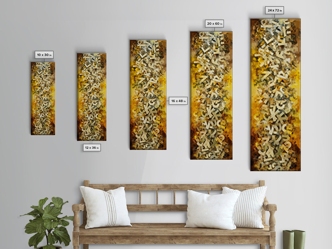 Monochrome Brush Alphabet Fragments as Abstract Texture Canvas Print, Calligraphy Art, Watercolor Print, Living Room Decor, CAL-1x3-97