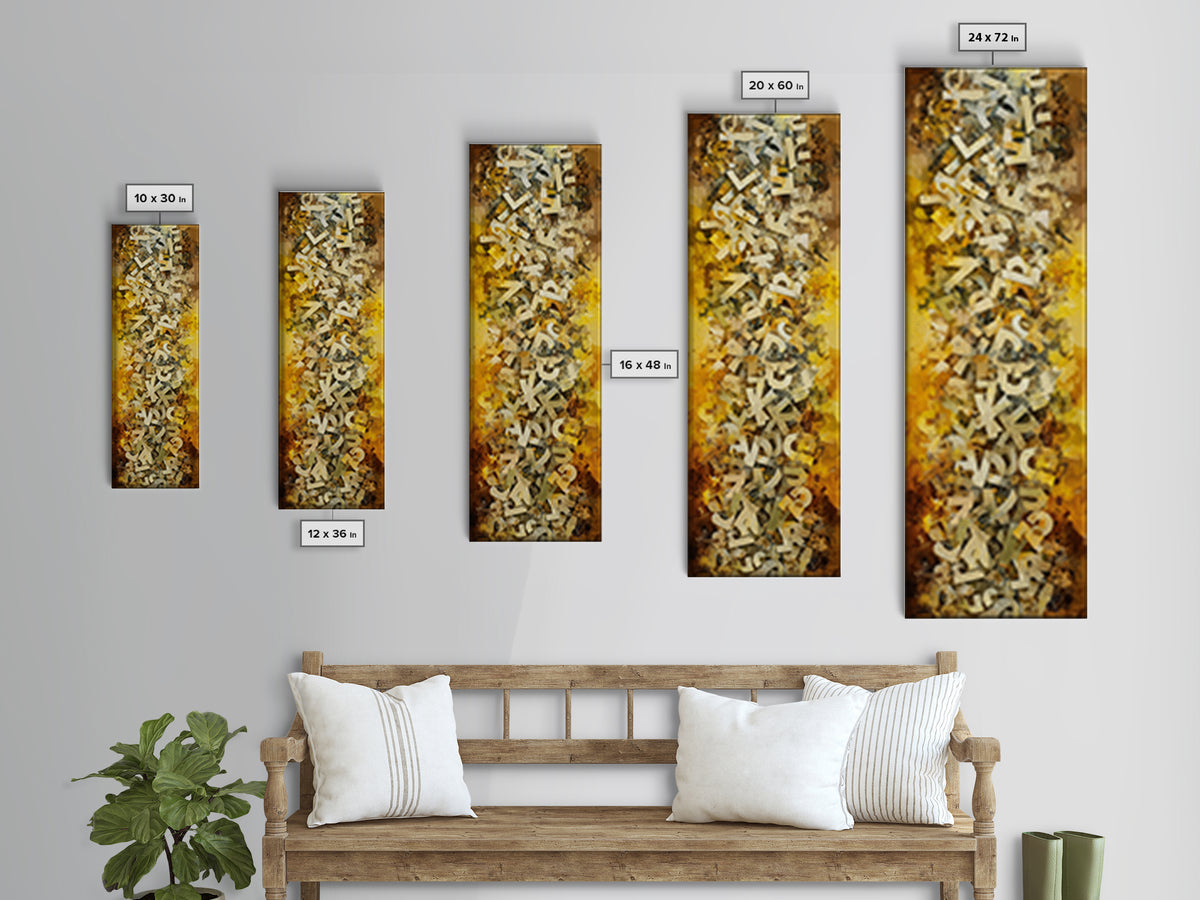 Monochrome Brush Alphabet Fragments as Abstract Texture Canvas Print, Calligraphy Art, Watercolor Print, Living Room Decor, CAL-1x3-97