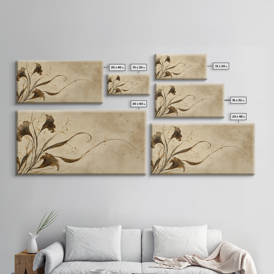 Single Elegant Flourish Shaped Like a Flower Framed Canvas Print, Calligraphy Art, Living Room Decor, Oil Painting, Script, CAL-2x1-1