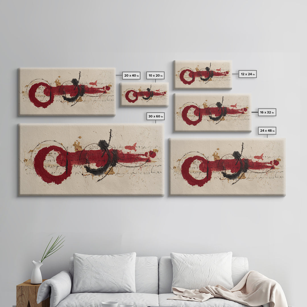 Bold Red Brushstroke Seal Abstraction Framed Canvas Print, Calligraphy Art, Minimalist Decor, Living Room Decor, Script, CAL-2x1-15