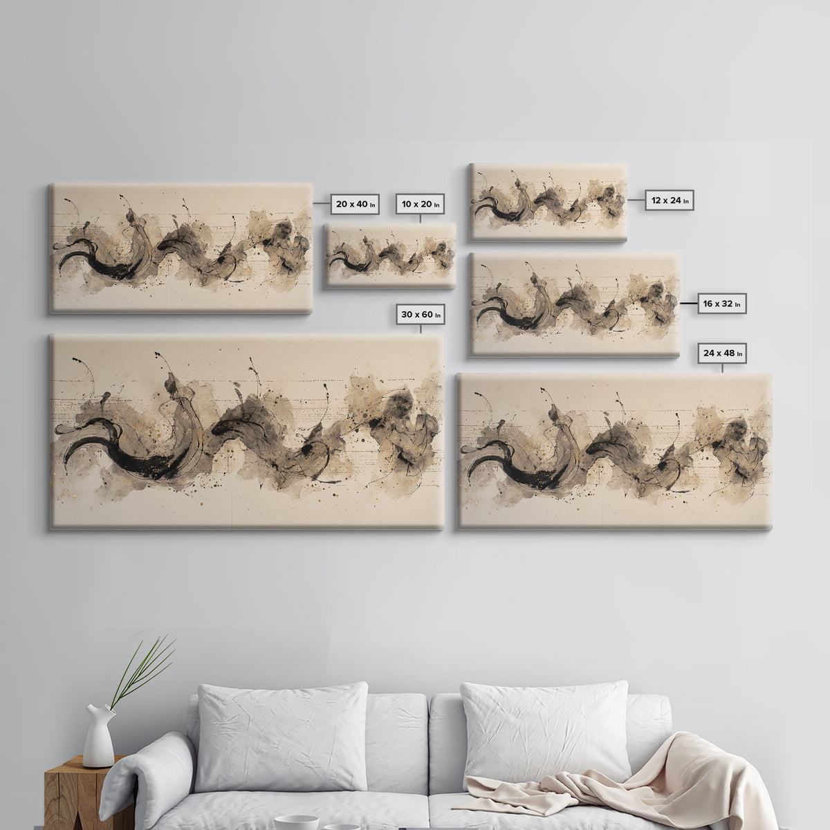 Large Sweeping Black Ink Gesture Like a Canvas Print, Calligraphy Art, Wall Art, Living Room Decor, Fine Art, Script, CAL-2x1-21