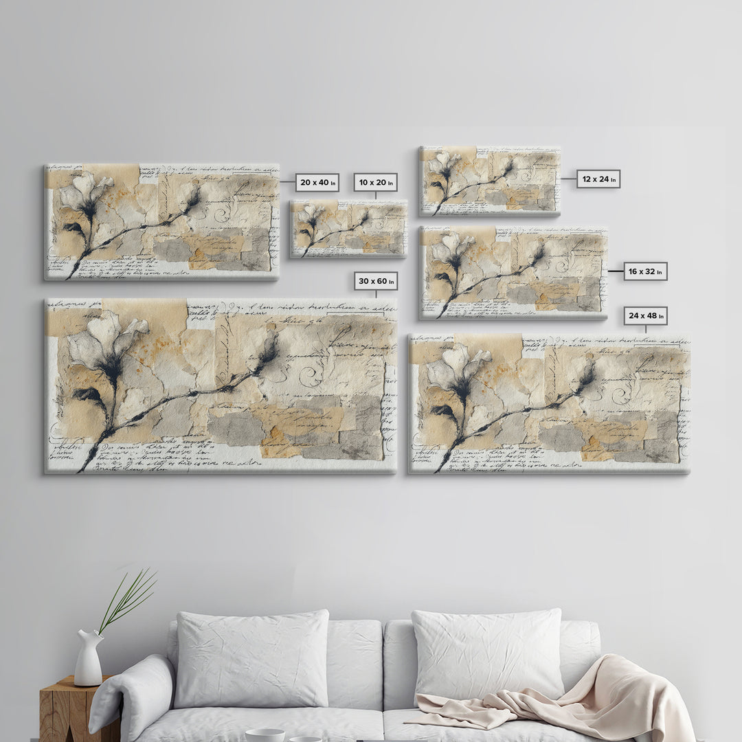 Single Elegant Flourish Shaped Like a Flower Framed Canvas Print, Calligraphy Art, Living Room Decor, Oil Painting, Script, CAL-2x1-25
