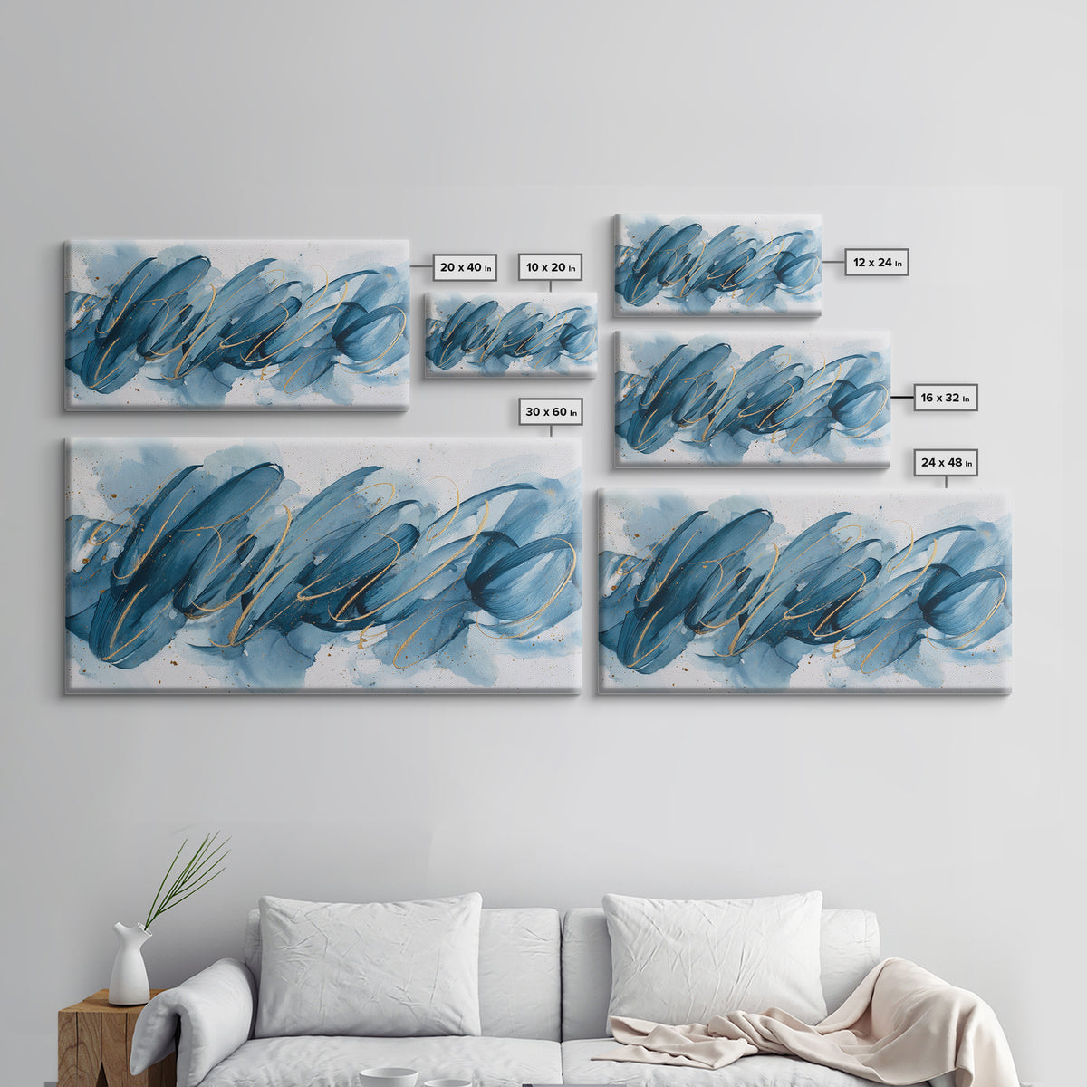 Modern Calligraphy Wave Framed Canvas Print, Calligraphy Art, Luxury Decor, Living Room Decor, Fine Art, Script, Prints, CAL-2x1-30