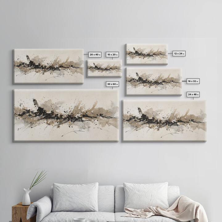 Ink Splatter and Long Brushstroke Composition Canvas Print, Calligraphy Art, Wall Art, Living Room Decor, Fine Art, Script, CAL-2x1-36