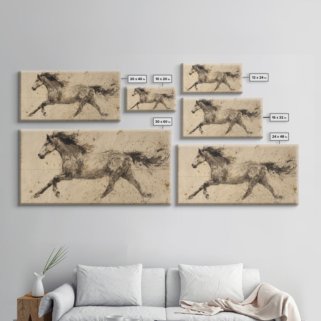 Calligraphic Horse Silhouette Made from One Line Canvas Print, Calligraphy Art, Minimalist Decor, Living Room Decor, Script, CAL-2x1-37
