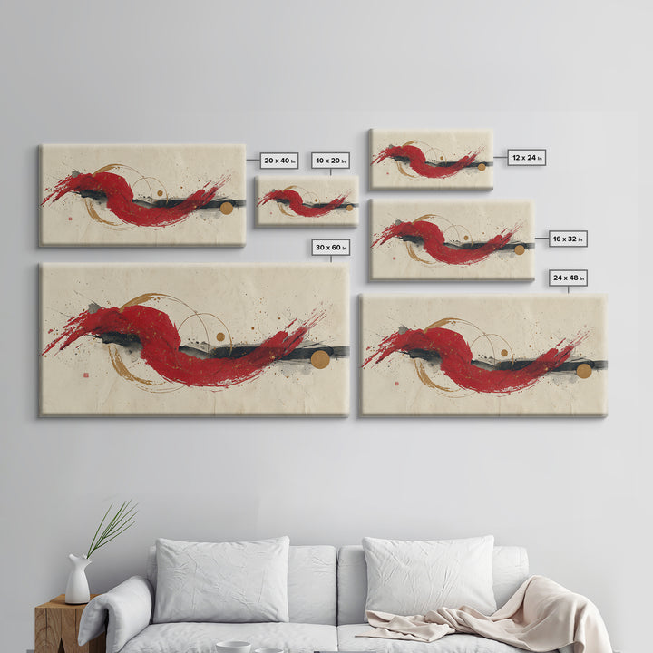 Bold Red Brushstroke Seal Abstraction Canvas Print, Calligraphy Art, Painting, Living Room Decor, Script, Japanese Art, CAL-2x1-39