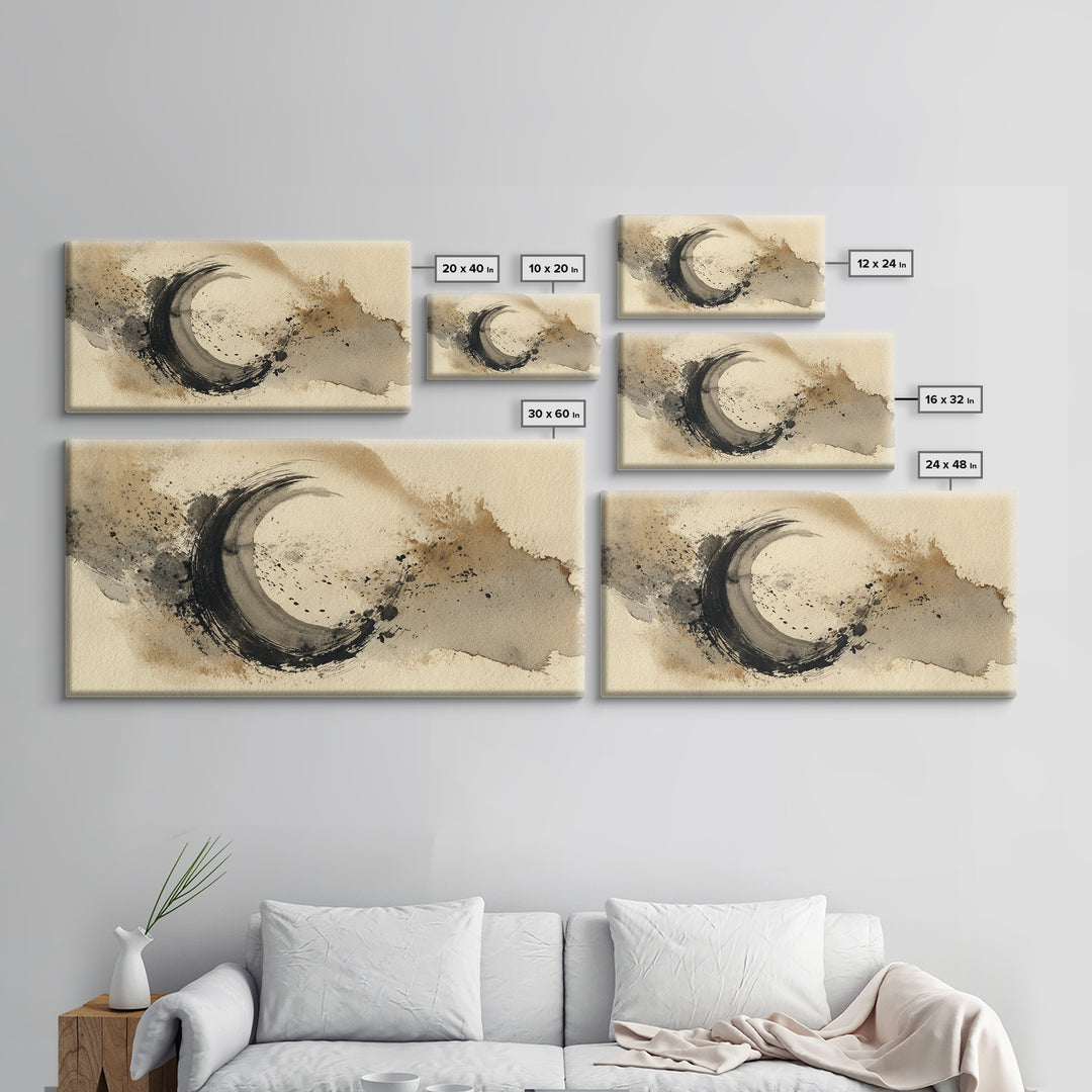 Crescent Moon Made from Elegant Ink Swashes Canvas Print, Calligraphy Art, Contemporary Art, Living Room Decor, Script, CAL-2x1-41