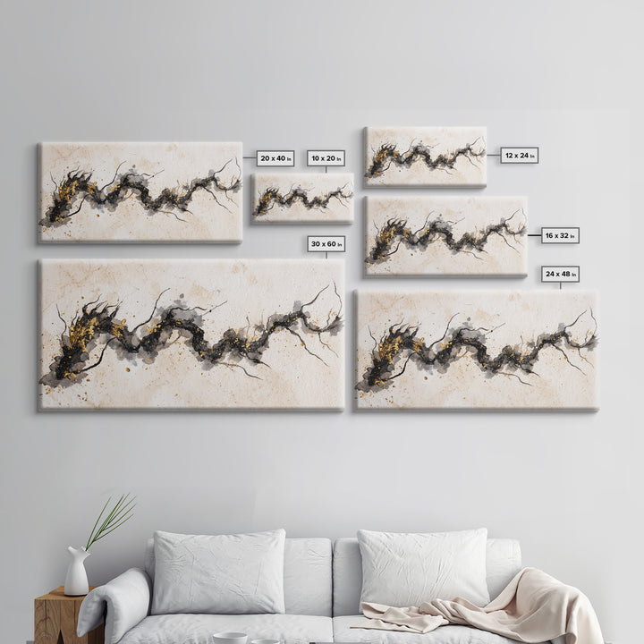Ink Wash Dragon Curve Framed Canvas Print, Calligraphy Art, Art, Living Room Decor, Fine Art, Script, Unique Wall Art, CAL-2x1-5