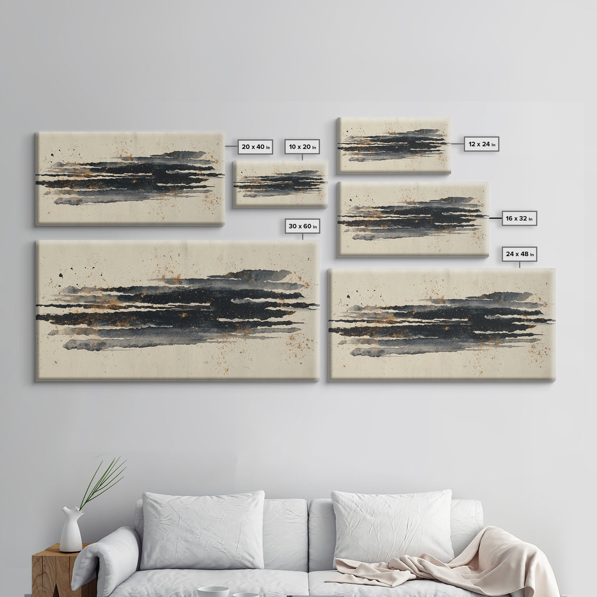 Layered Copper Ink Strokes on Dark Navy Framed Canvas Print, Calligraphy Art, Minimalist Decor, Living Room Decor, Script, CAL-2x1-50