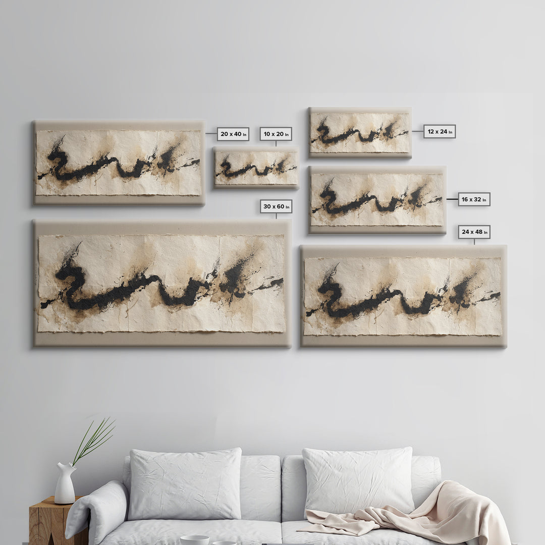Minimal Black Calligraphy Rhythm Framed Canvas Print, Calligraphy Art, Calligraphy, Living Room Decor, Fine Art, Script, CAL-2x1-51