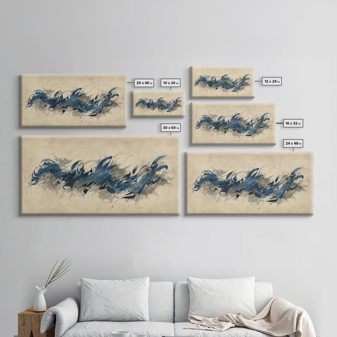 Modern Calligraphy Wave Canvas Print, Calligraphy Art, Contemporary Art, Living Room Decor, Fine Art, Script, Printable Art, CAL-2x1-54