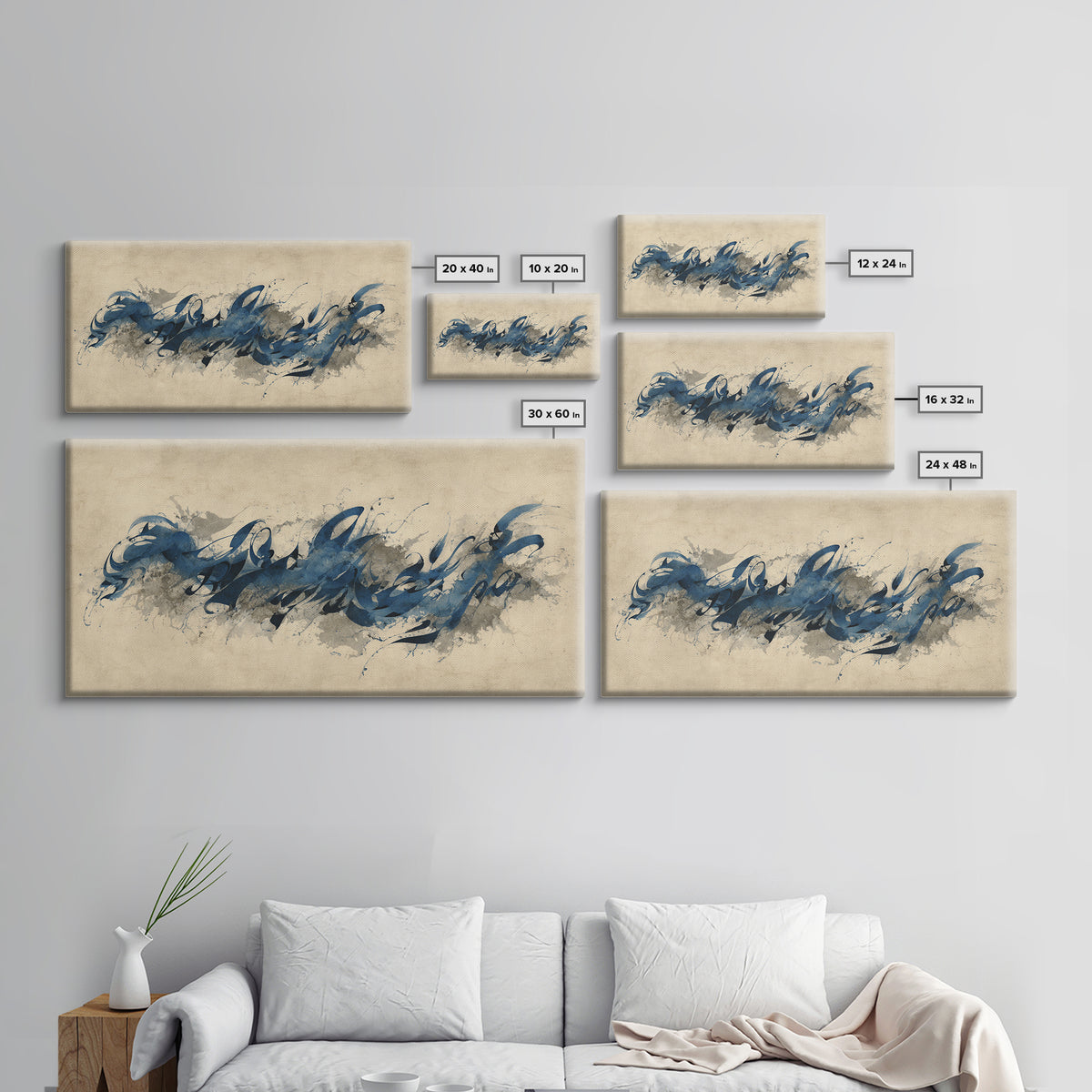 Modern Calligraphy Wave Canvas Print, Calligraphy Art, Contemporary Art, Living Room Decor, Fine Art, Script, Printable Art, CAL-2x1-54