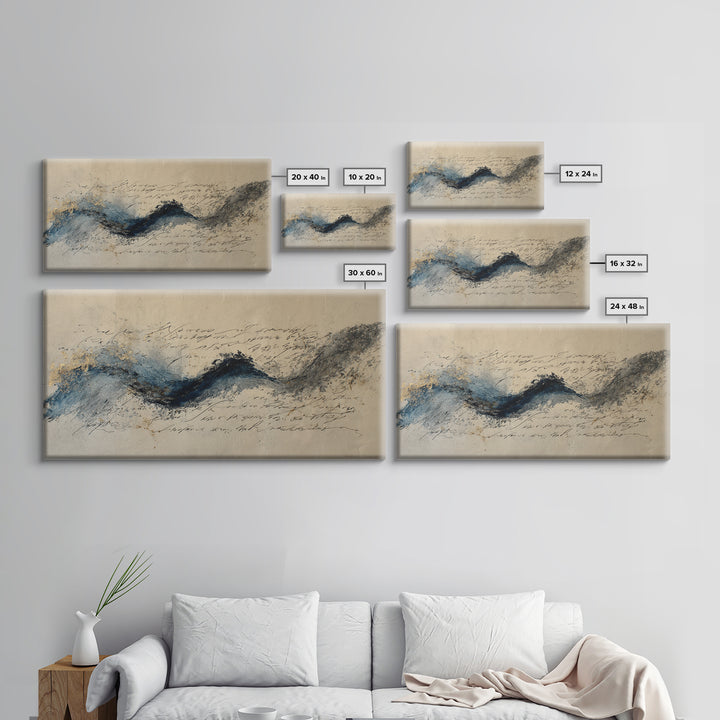 Modern Calligraphy Wave Framed Canvas Print, Calligraphy Art, Luxury Decor, Living Room Decor, Fine Art, Script, Prints, CAL-2x1-6