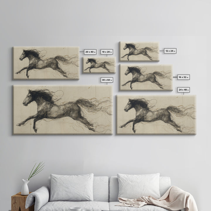 Calligraphic Horse Silhouette Made from One Line Canvas Print, Calligraphy Art, Painting, Living Room Decor, Fine Art, Script, CAL-2x1-61