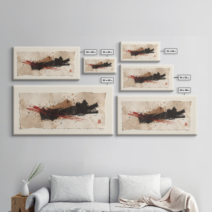Bold Red Brushstroke Seal Abstraction Canvas Print, Calligraphy Art, Modern Wall Art, Living Room Decor, Fine Art, Script, CAL-2x1-63