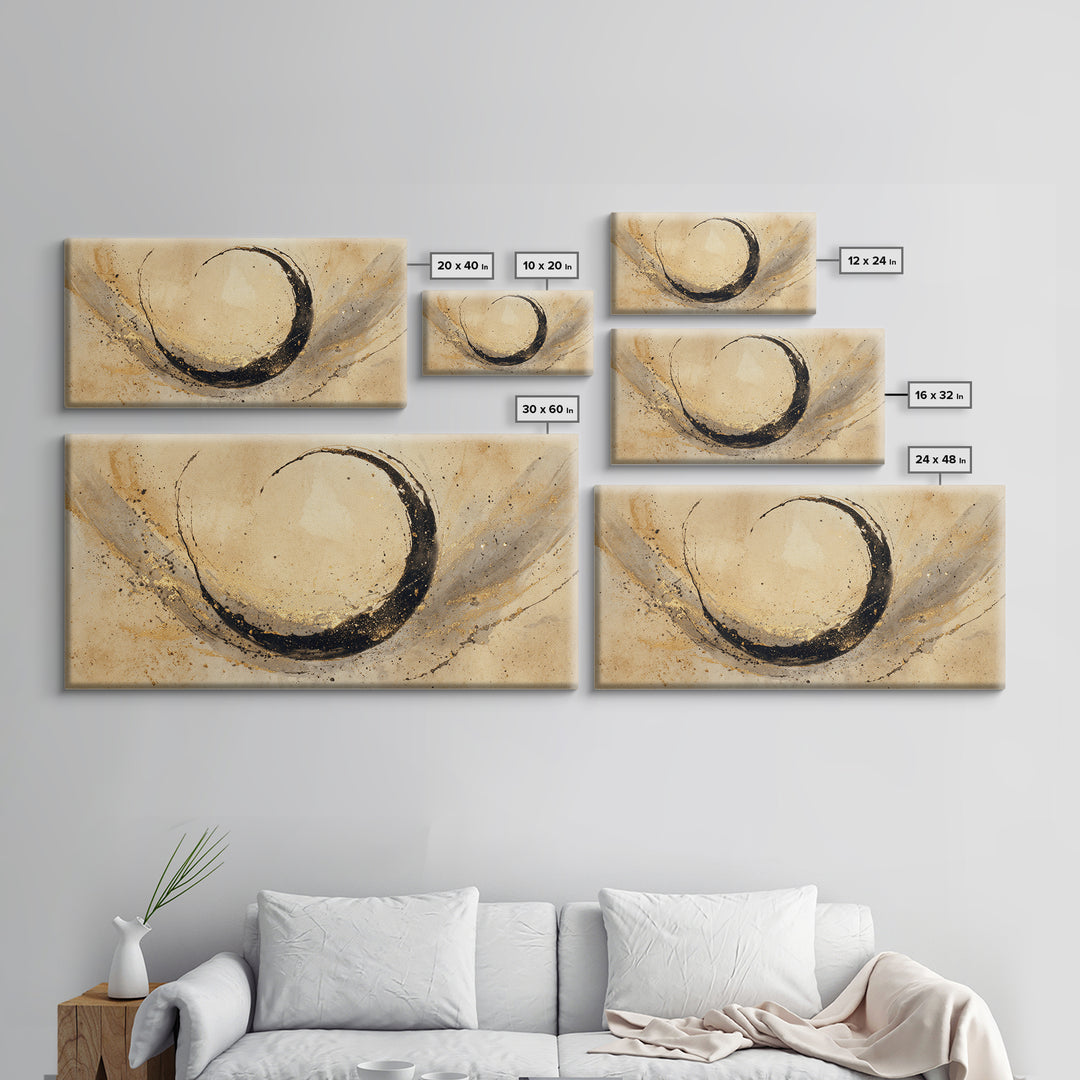 Crescent Moon Made from Elegant Ink Swashes Framed Canvas Print, Calligraphy Art, Digital Prints, Living Room Decor, Script, CAL-2x1-65
