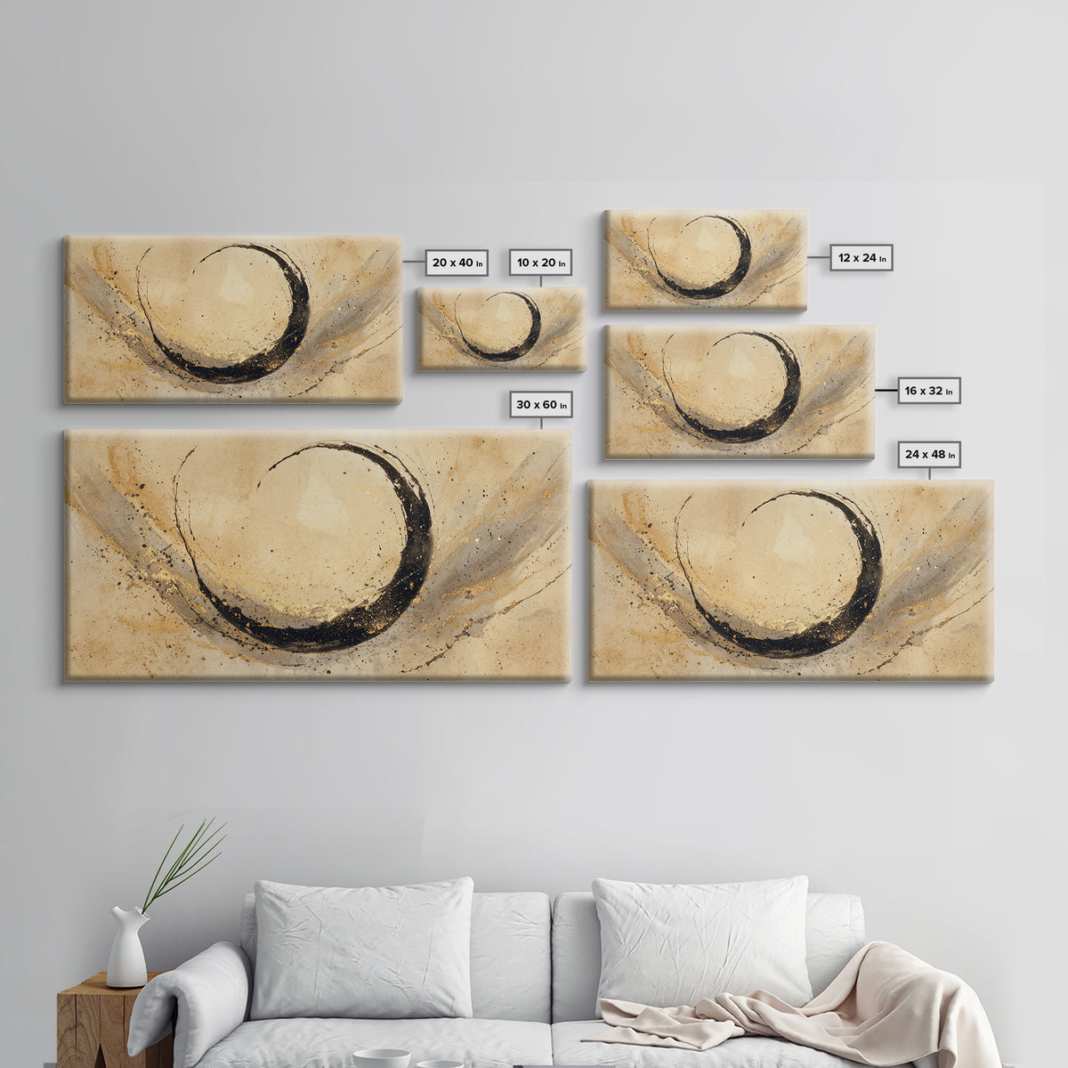 Crescent Moon Made from Elegant Ink Swashes Framed Canvas Print, Calligraphy Art, Digital Prints, Living Room Decor, Script, CAL-2x1-65