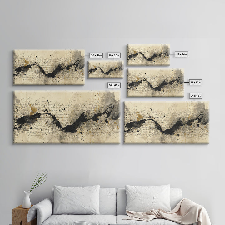 Large Sweeping Black Ink Gesture Like a Canvas Print, Calligraphy Art, Printable Art, Living Room Decor, Fine Art, Script, CAL-2x1-69