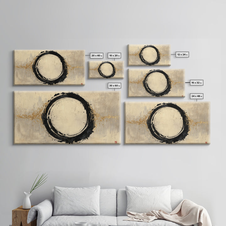 Japanese Brush Mark Circle Framed Canvas Print, Calligraphy Art, Printable Wall Art, Living Room Decor, Fine Art, Script, CAL-2x1-72