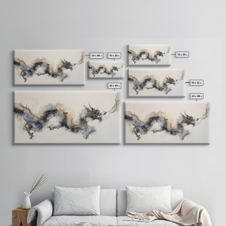 Ink Wash Dragon Curve Canvas Print, Calligraphy Art, Printable, Living Room Decor, Fine Art, Script, Watercolor Art, Modern Art, CAL-2x1-77