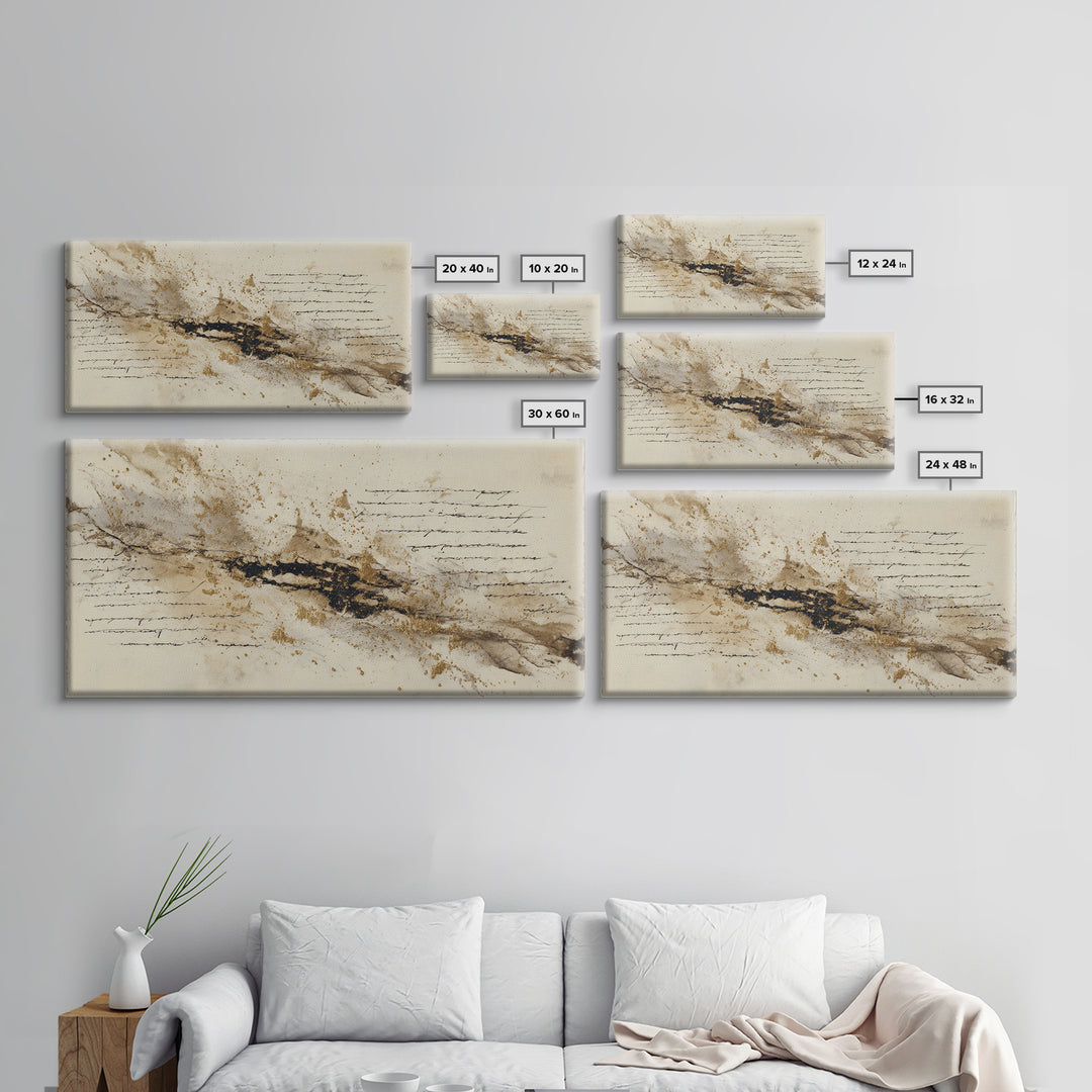 Romantic Handwritten Marks Without Readable Words Canvas Print, Calligraphy Art, Contemporary Art, Living Room Decor, Script, CAL-2x1-83