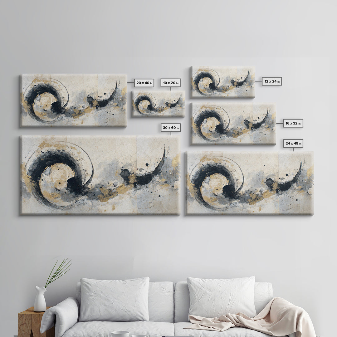 Crescent Moon Made from Elegant Ink Swashes Canvas Print, Calligraphy Art, Digital Print, Living Room Decor, Fine Art, Script, CAL-2x1-89