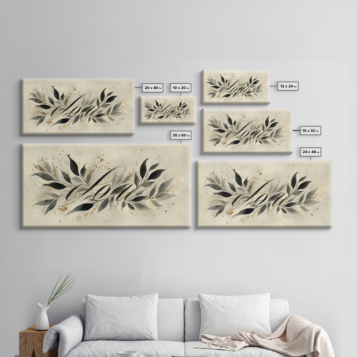 Botanical Calligraphy Pattern Framed Canvas Print, Calligraphy Art, Art, Living Room Decor, Fine Art, Script, Unique Wall Art, CAL-2x1-90