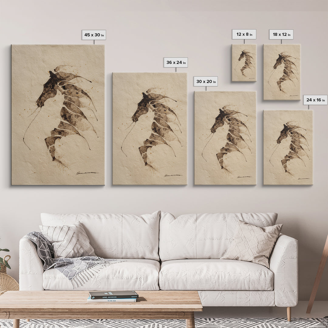 Calligraphic Horse Silhouette Made from One Line Framed Canvas Print, Calligraphy Art, Wall Art, Living Room Decor, Script, CAL-2x3-1