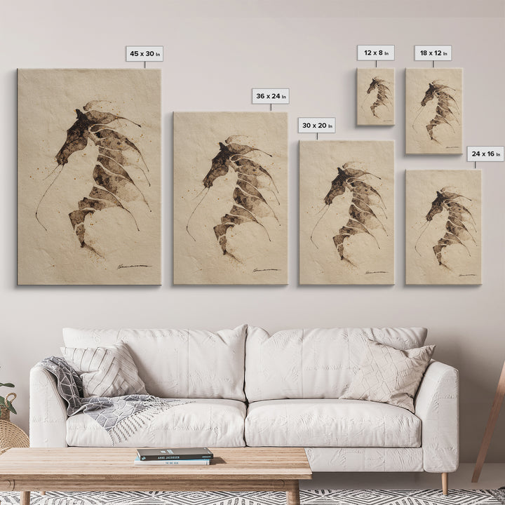 Calligraphic Horse Silhouette Made from One Line Framed Canvas Print, Calligraphy Art, Wall Art, Living Room Decor, Script, CAL-2x3-1