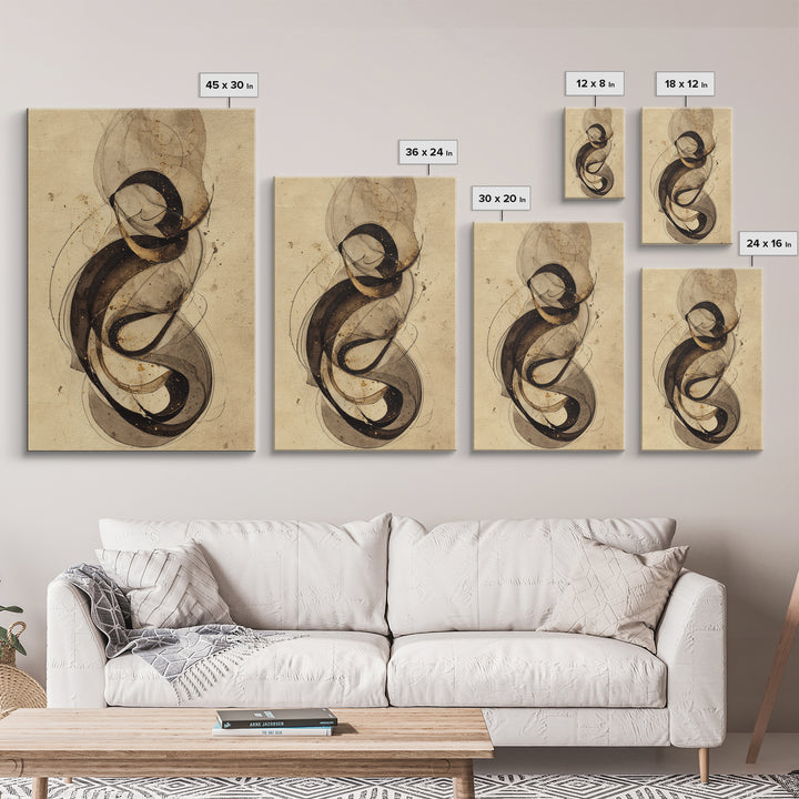 Arabic Ornamental Curves as Non Readable Art Canvas Print, Calligraphy Art, Spiritual Wall Art, Living Room Decor, Script, CAL-2x3-11