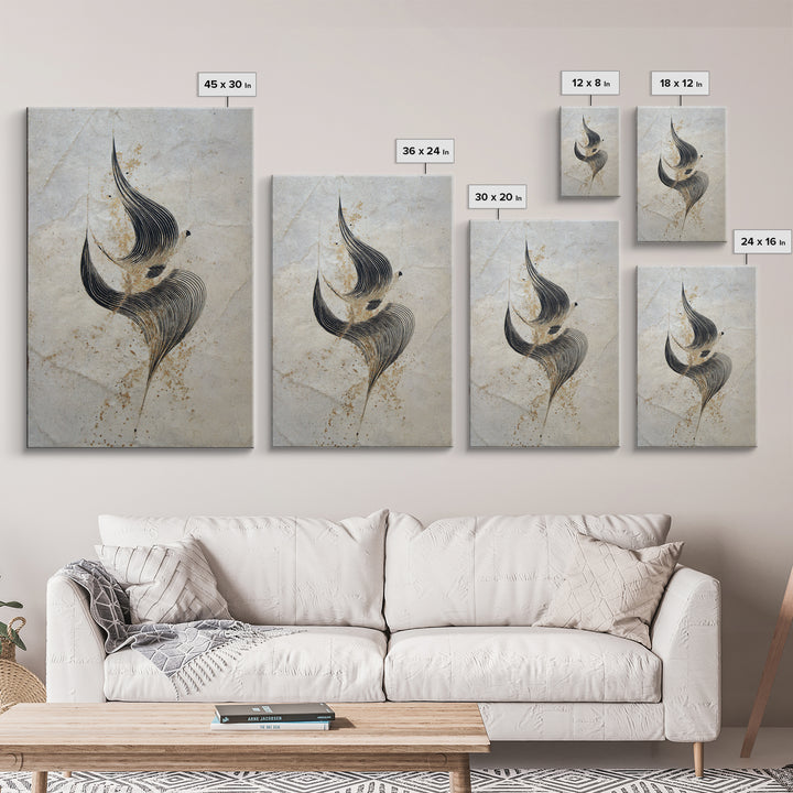 Calligraphic Bird Shape Formed from Flowing Lines Canvas Print, Calligraphy Art, Minimalist Wall Art, Living Room Decor, Script, CAL-2x3-16
