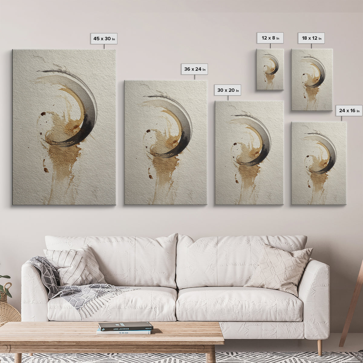 Crescent Moon Made from Elegant Ink Swashes Canvas Print, Calligraphy Art, Home Decor, Living Room Decor, Fine Art, Script, CAL-2x3-29