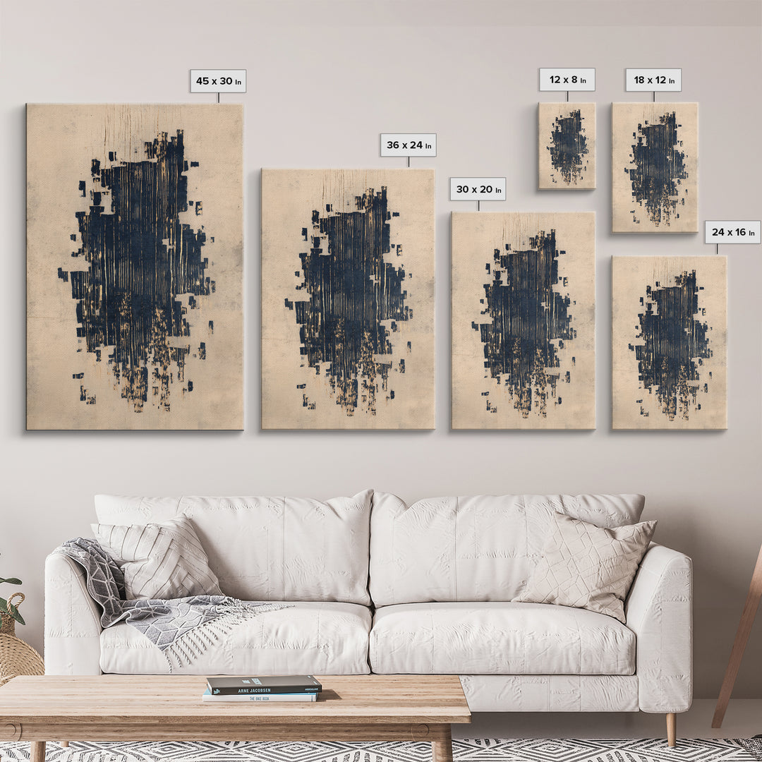 Layered Copper Ink Strokes on Dark Navy Framed Canvas Print, Calligraphy Art, Wall Art, Living Room Decor, Fine Art, Script, CAL-2x3-38