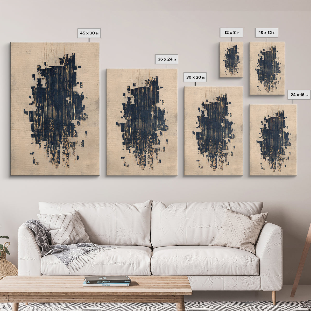 Layered Copper Ink Strokes on Dark Navy Framed Canvas Print, Calligraphy Art, Wall Art, Living Room Decor, Fine Art, Script, CAL-2x3-38