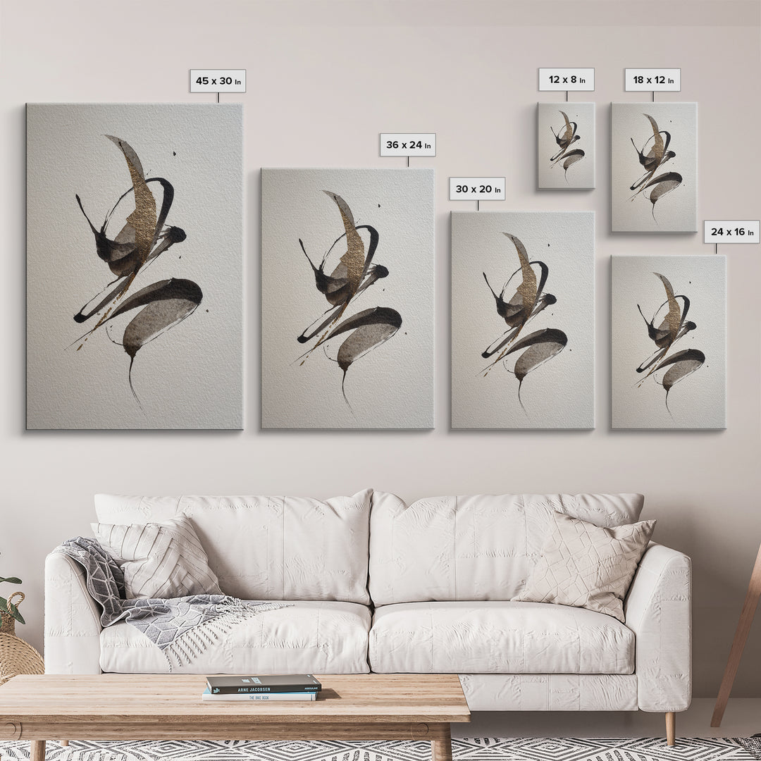 Calligraphic Bird Shape Formed from Flowing Lines Canvas Print, Calligraphy Art, Fine Art Print, Living Room Decor, Script, CAL-2x3-40