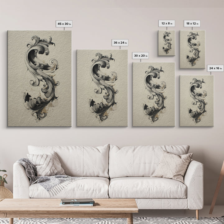 Baroque Scrollwork Made from Looping Pen Strokes Canvas Print, Calligraphy Art, Quote Wall Art, Living Room Decor, Script, CAL-2x3-44