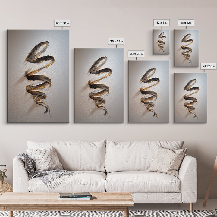 Gold Leaf Calligraphic Spiral on Plaster Surface Canvas Print, Calligraphy Art, Textured Painting, Living Room Decor, Script, CAL-2x3-46